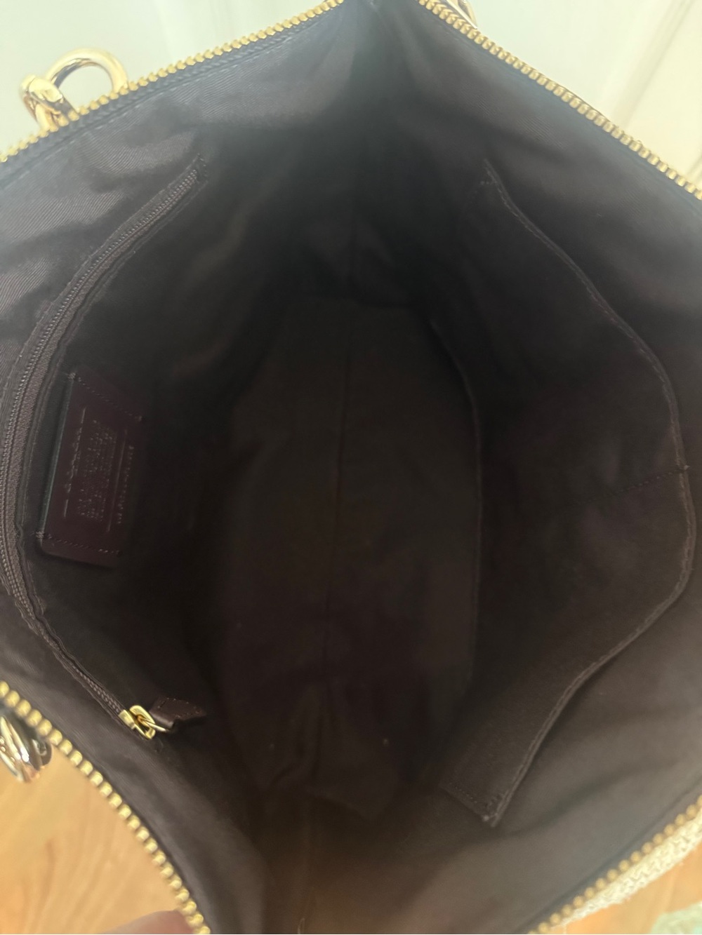Coach Dark Brown Pebbled Leather Crossbody Tote with Gold Hardware - Picture 9 of 9